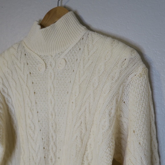 Vintage‎ Ann Taylor Cable Knit Wool Sweater Turtleneck Ivory Cream - Picture 3 of 12